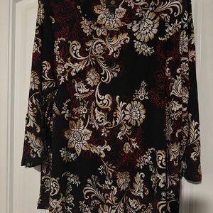 JM Collection Black and Cream Floral Top